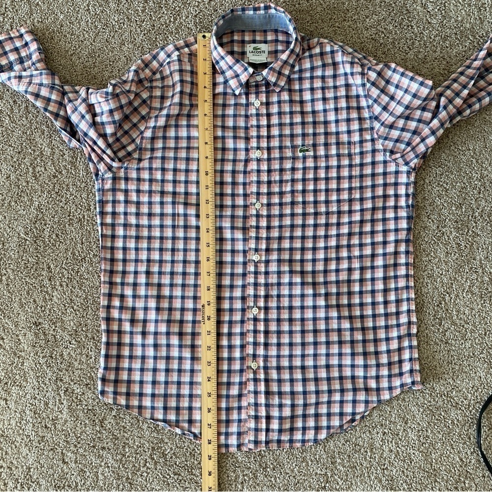 Lacoste Regular Fit Long Sleeve Lightweight Button Shirt Gingham Sz 41 (M-L) - Picture 9 of 11